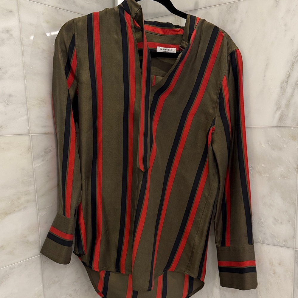 Equipment Red and Black Striped Blouse